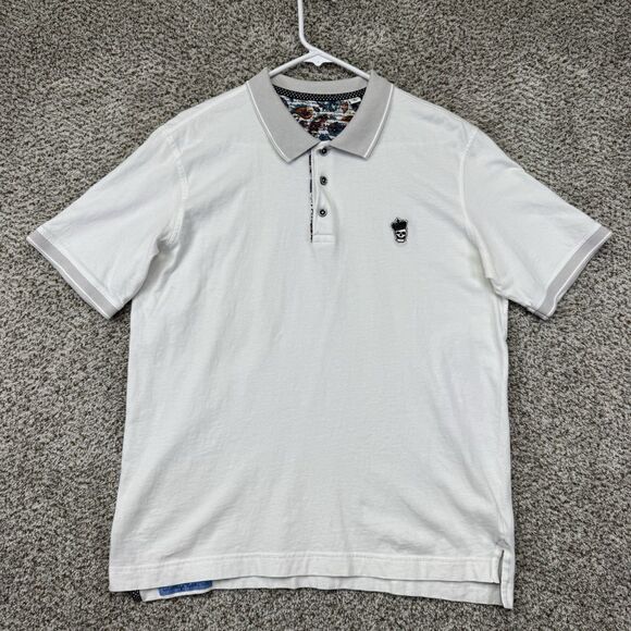 Robert Graham Other - Robert Graham Polo Shirt Men's Large White Classic Fit Embroidered Skull‎ Crown